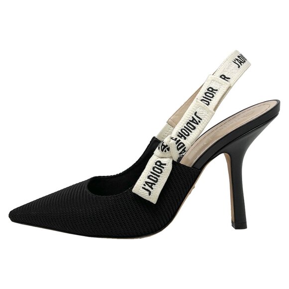 Dior J’Adior Ribbon Slingback Heels Black Tech Fabric EU 38 - Picture 1 of 8